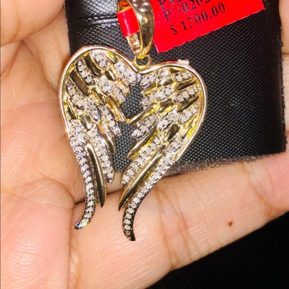 Real diamond angel wing pendant, NOT CZ NOT MOISSANITE, custom made wing pendant - Picture 7 of 9